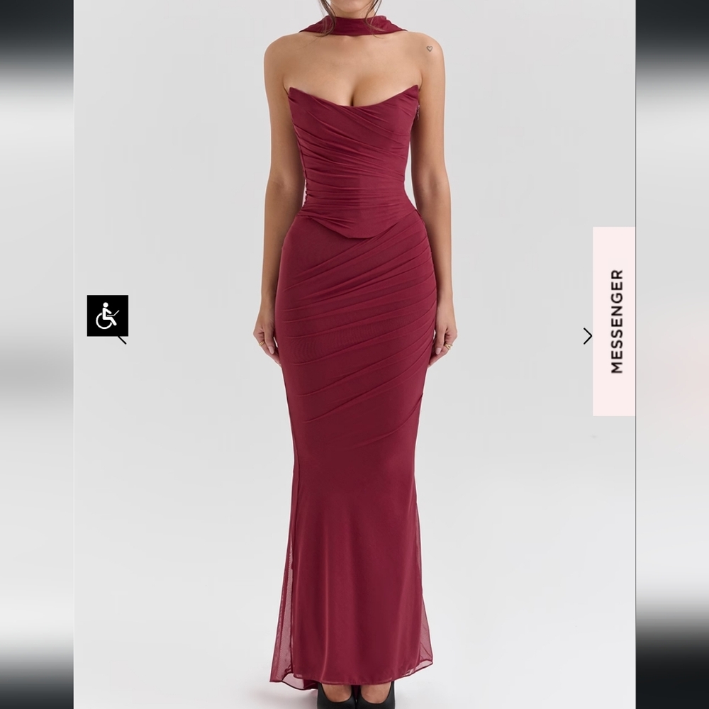 House of CB Cassidy Cabernet Fluted Hem Mesh Maxi Skirt